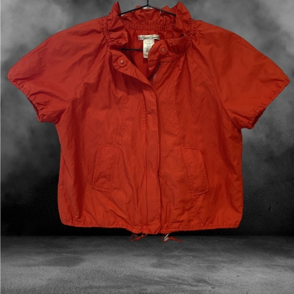 Kenneth Cole Women’s Orange Short Sleeve Ruffle Collar Jacket Size Small‎